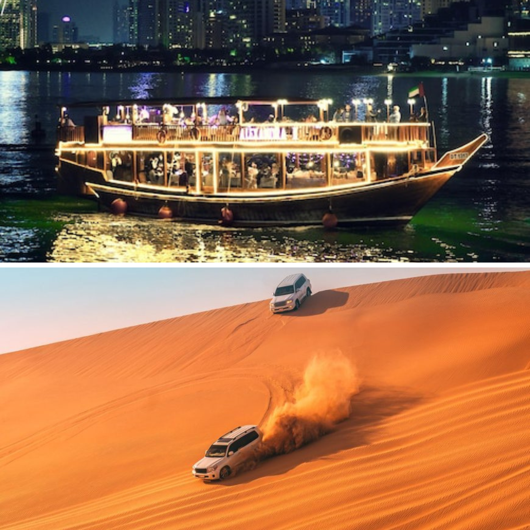 Desert Safari + Dhow Cruise Dinner