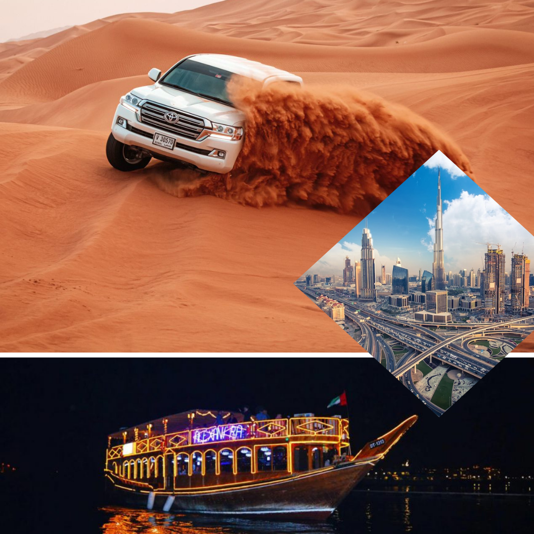 Dubai City Tour + Desert Safari + Dhow Cruise Dinner